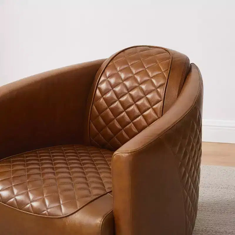 Fauteuil d'appoint Art Leon Mid-century Modern en cuir véritable avec motif matelassé