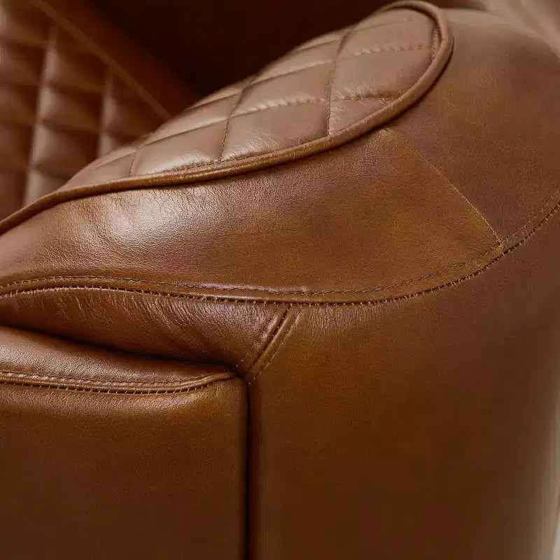 Fauteuil d'appoint Art Leon Mid-century Modern en cuir véritable avec motif matelassé