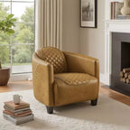 Fauteuil d'appoint Art Leon Mid-century Modern en cuir véritable avec motif matelassé