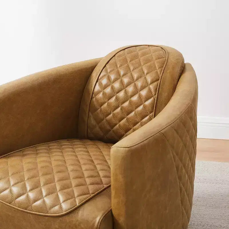 Fauteuil d'appoint Art Leon Mid-century Modern en cuir véritable avec motif matelassé