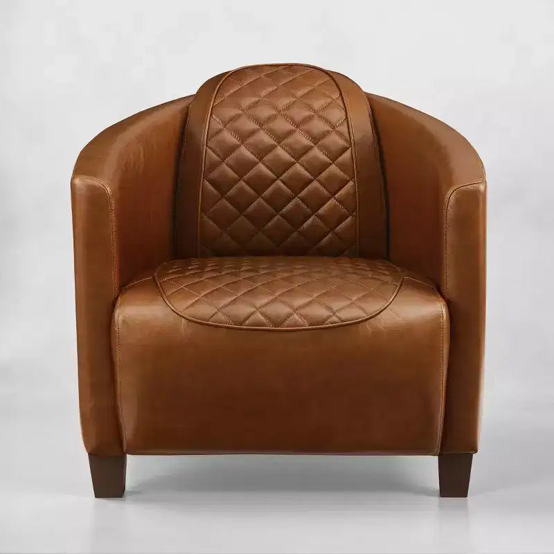Art Leon Mid-century Modern Genuine Leather Accent Chair with Quilted Design