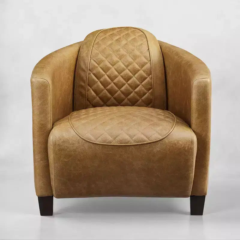 Fauteuil d'appoint Art Leon Mid-century Modern en cuir véritable avec motif matelassé