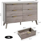 Commode cannelée pour chambre à coucher avec 6 tiroirs profonds, commode moderne de 120 cm de large