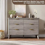 Commode cannelée pour chambre à coucher avec 6 tiroirs profonds, commode moderne de 120 cm de large
