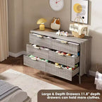 Commode cannelée pour chambre à coucher avec 6 tiroirs profonds, commode moderne de 120 cm de large