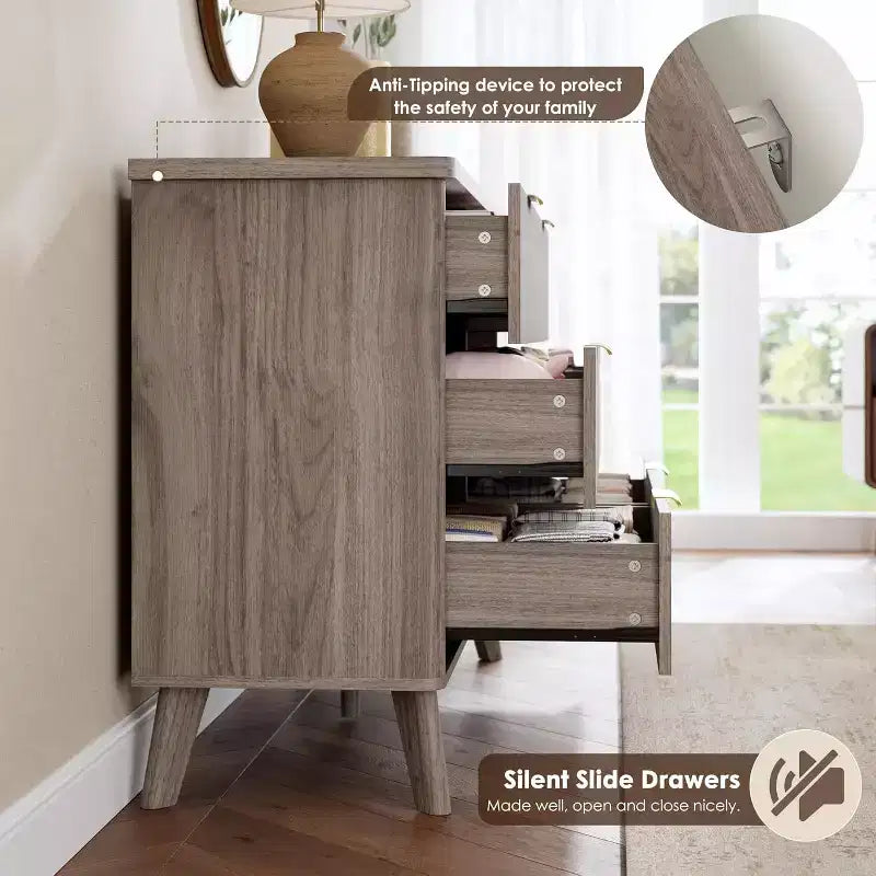 Commode cannelée pour chambre à coucher avec 6 tiroirs profonds, commode moderne de 120 cm de large