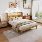 Lit plateforme King/Queen avec tête de lit, Lit moderne du milieu du siècle en bois d'hévéa pour chambre à coucher, Naturel - ModernLuxe