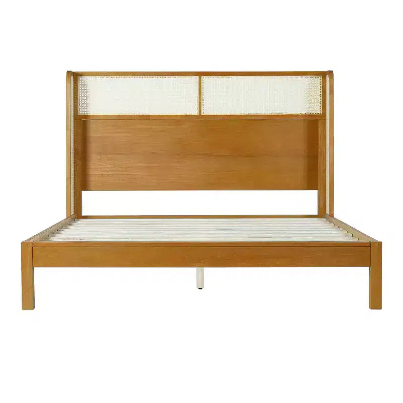 Lit plateforme King/Queen avec tête de lit, Lit moderne du milieu du siècle en bois d'hévéa pour chambre à coucher, Naturel - ModernLuxe