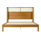 Lit plateforme King/Queen avec tête de lit, Lit moderne du milieu du siècle en bois d'hévéa pour chambre à coucher, Naturel - ModernLuxe