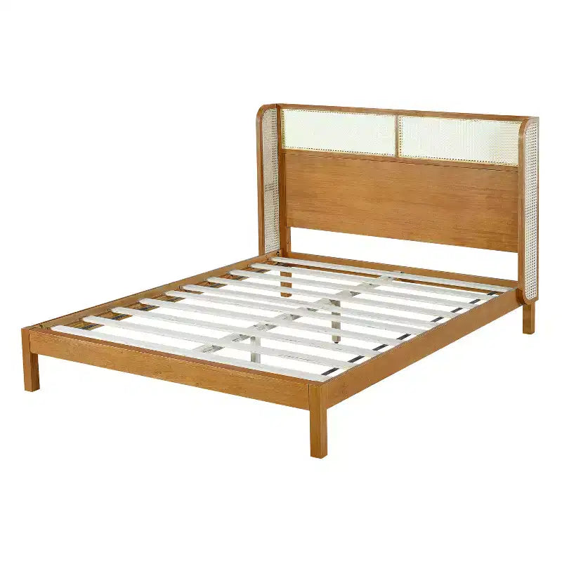 Lit plateforme King/Queen avec tête de lit, Lit moderne du milieu du siècle en bois d'hévéa pour chambre à coucher, Naturel - ModernLuxe