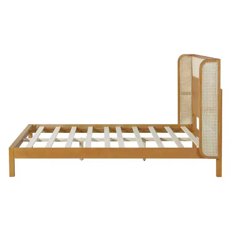 Lit plateforme King/Queen avec tête de lit, Lit moderne du milieu du siècle en bois d'hévéa pour chambre à coucher, Naturel - ModernLuxe