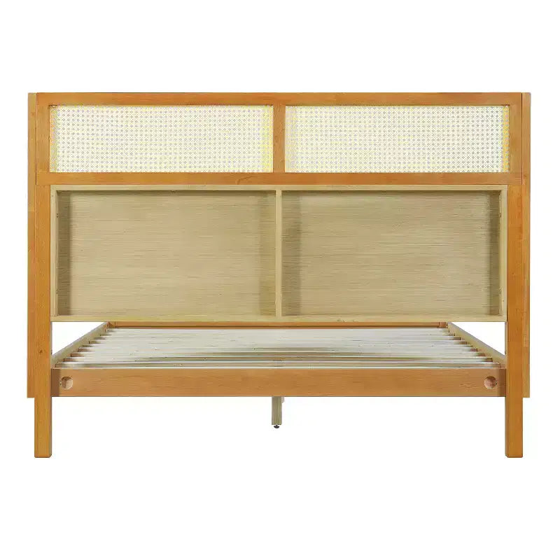 Lit plateforme King/Queen avec tête de lit, Lit moderne du milieu du siècle en bois d'hévéa pour chambre à coucher, Naturel - ModernLuxe