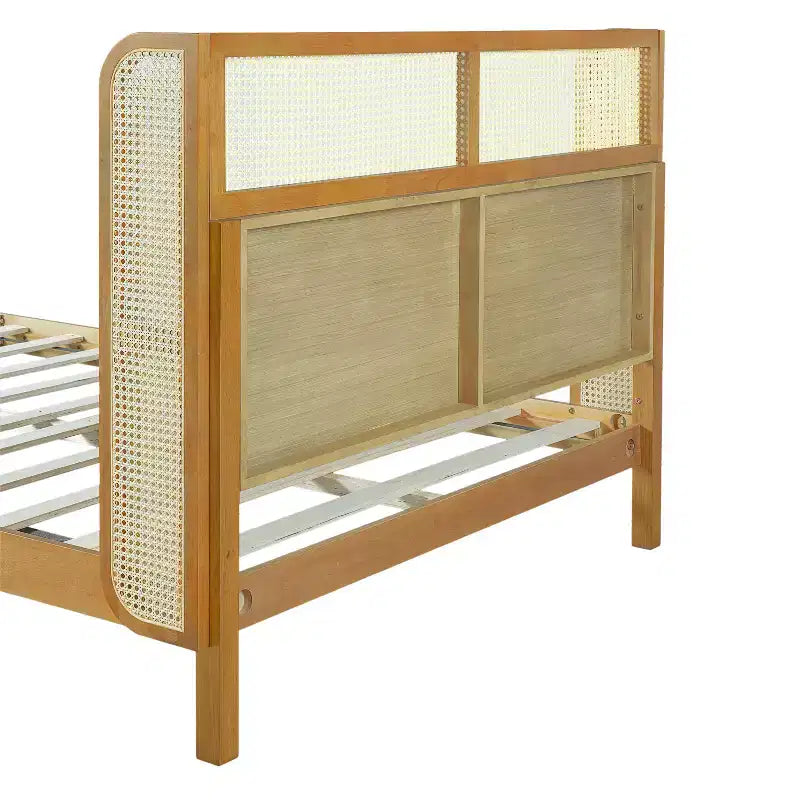 Lit plateforme King/Queen avec tête de lit, Lit moderne du milieu du siècle en bois d'hévéa pour chambre à coucher, Naturel - ModernLuxe