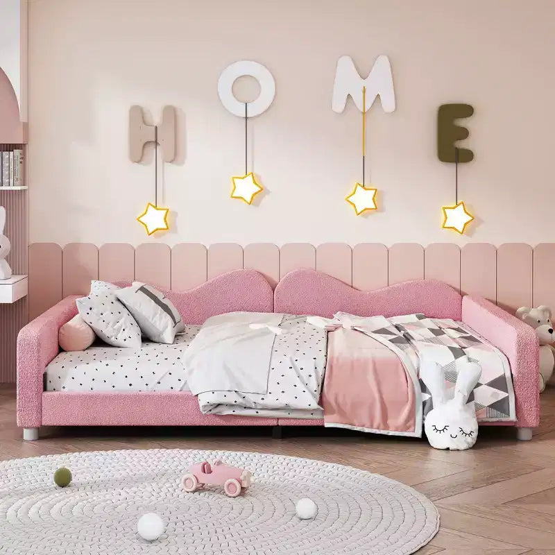 Lit de repos rembourré avec deux tiroirs de rangement, Canapé-lit capitonné avec boutons au dos et passepoil sur les accoudoirs ondulés pour chambre à coucher ou chambre d'amis