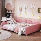 Lit de repos rembourré avec deux tiroirs de rangement, Canapé-lit capitonné avec boutons au dos et passepoil sur les accoudoirs ondulés pour chambre à coucher ou chambre d'amis