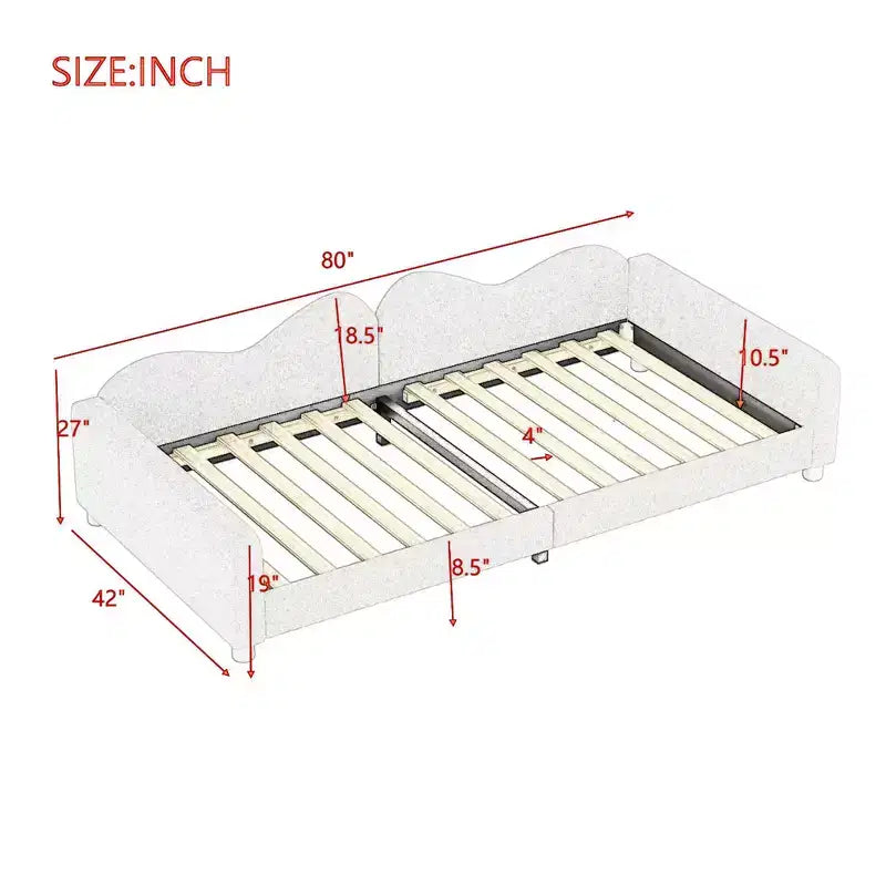 Lit de repos rembourré avec deux tiroirs de rangement, Canapé-lit capitonné avec boutons au dos et passepoil sur les accoudoirs ondulés pour chambre à coucher ou chambre d'amis