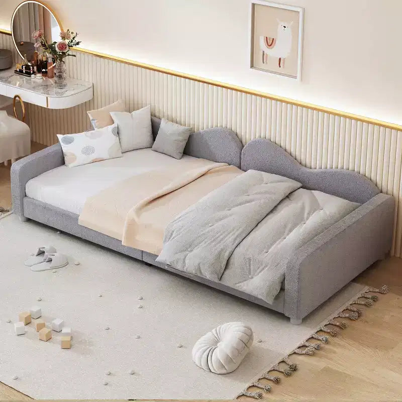 Lit de repos rembourré avec deux tiroirs de rangement, Canapé-lit capitonné avec boutons au dos et passepoil sur les accoudoirs ondulés pour chambre à coucher ou chambre d'amis