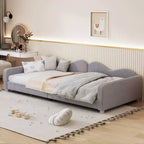 Lit de repos rembourré avec deux tiroirs de rangement, Canapé-lit capitonné avec boutons au dos et passepoil sur les accoudoirs ondulés pour chambre à coucher ou chambre d'amis