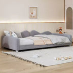 Lit de repos rembourré avec deux tiroirs de rangement, Canapé-lit capitonné avec boutons au dos et passepoil sur les accoudoirs ondulés pour chambre à coucher ou chambre d'amis