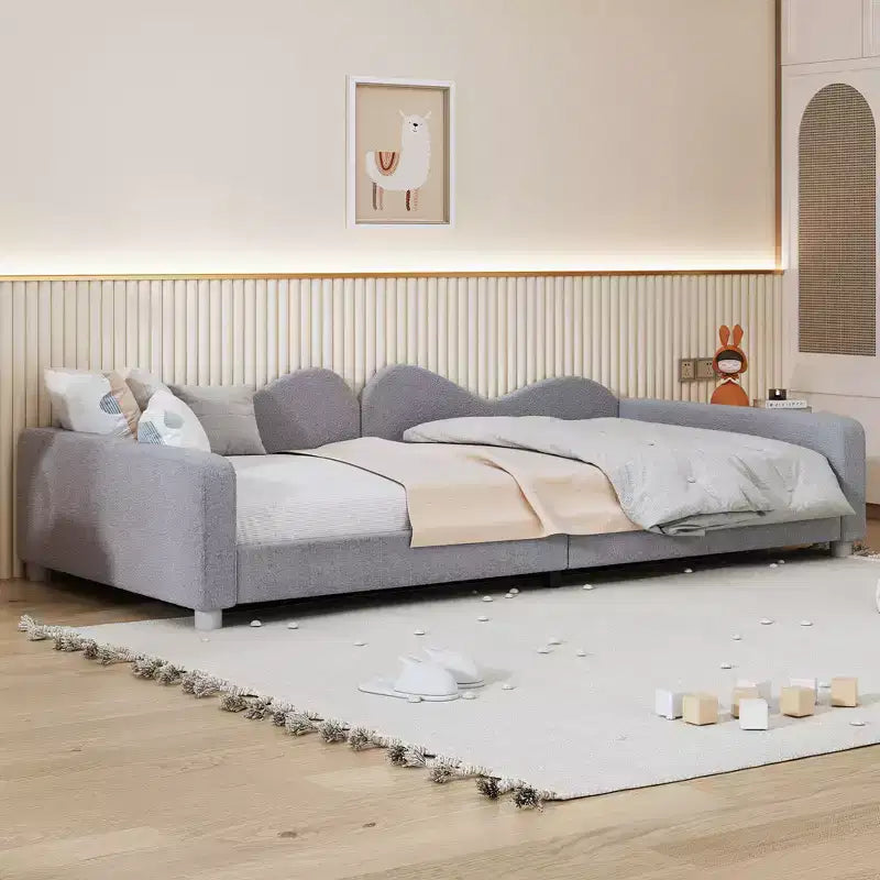 Lit de repos rembourré avec deux tiroirs de rangement, Canapé-lit capitonné avec boutons au dos et passepoil sur les accoudoirs ondulés pour chambre à coucher ou chambre d'amis