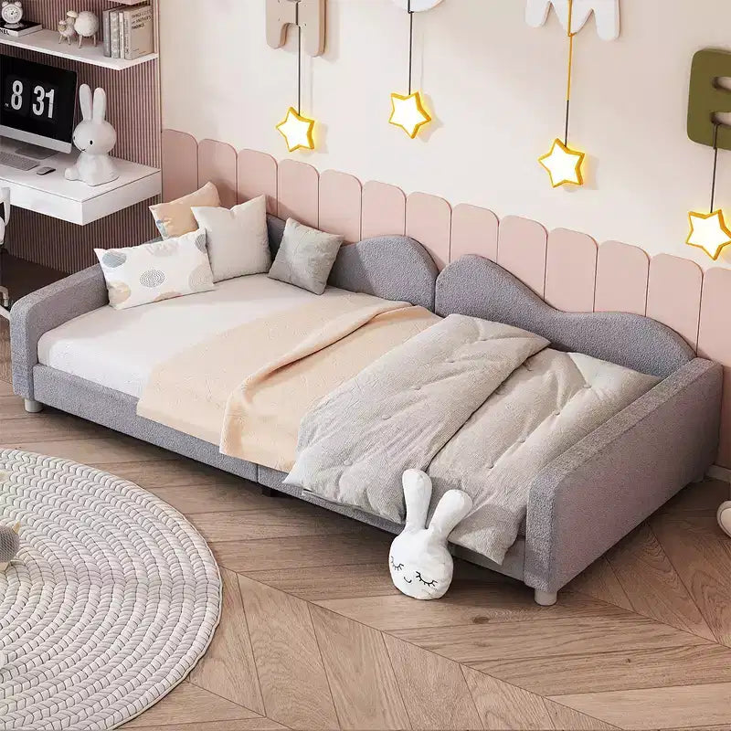 Lit de repos rembourré avec deux tiroirs de rangement, Canapé-lit capitonné avec boutons au dos et passepoil sur les accoudoirs ondulés pour chambre à coucher ou chambre d'amis