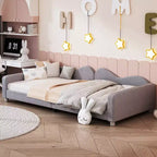 Lit de repos rembourré avec deux tiroirs de rangement, Canapé-lit capitonné avec boutons au dos et passepoil sur les accoudoirs ondulés pour chambre à coucher ou chambre d'amis