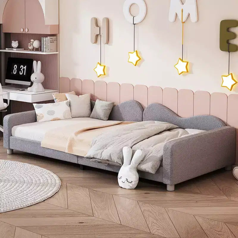 Lit de repos rembourré avec deux tiroirs de rangement, Canapé-lit capitonné avec boutons au dos et passepoil sur les accoudoirs ondulés pour chambre à coucher ou chambre d'amis