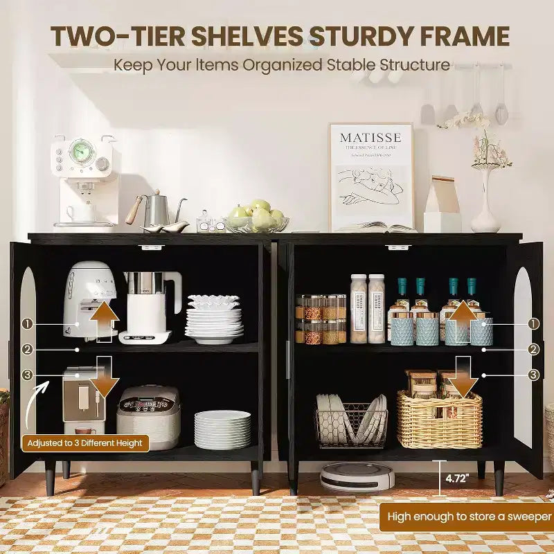 Meuble Buffet de Rangement, Buffet Commode avec 2 Portes et Étagères Réglables (2 pièces)