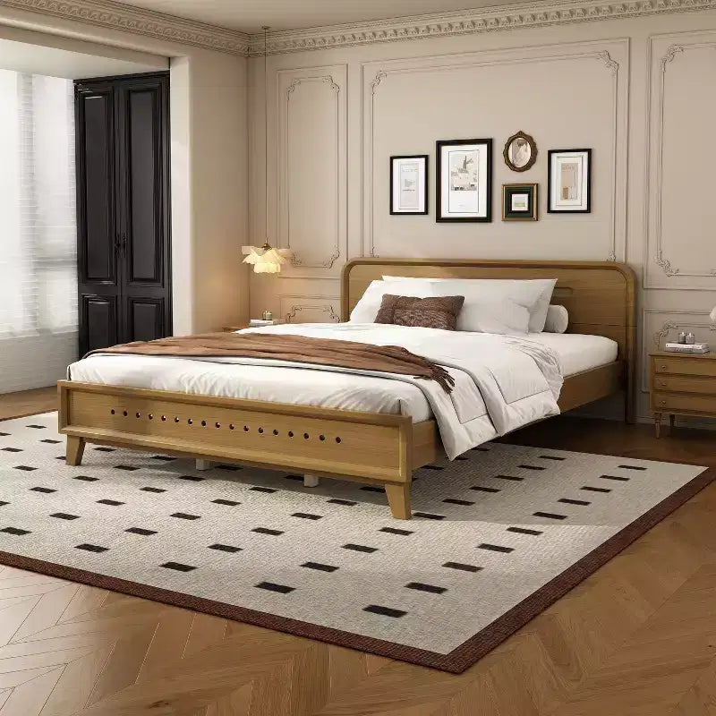 Cadre de lit King/Queen, Cadre de lit plateforme en pin massif, Sommier tapissier non requis, Jaune rustique - ModernLuxe