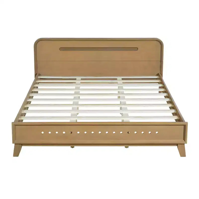 Cadre de lit King/Queen, Cadre de lit plateforme en pin massif, Sommier tapissier non requis, Jaune rustique - ModernLuxe