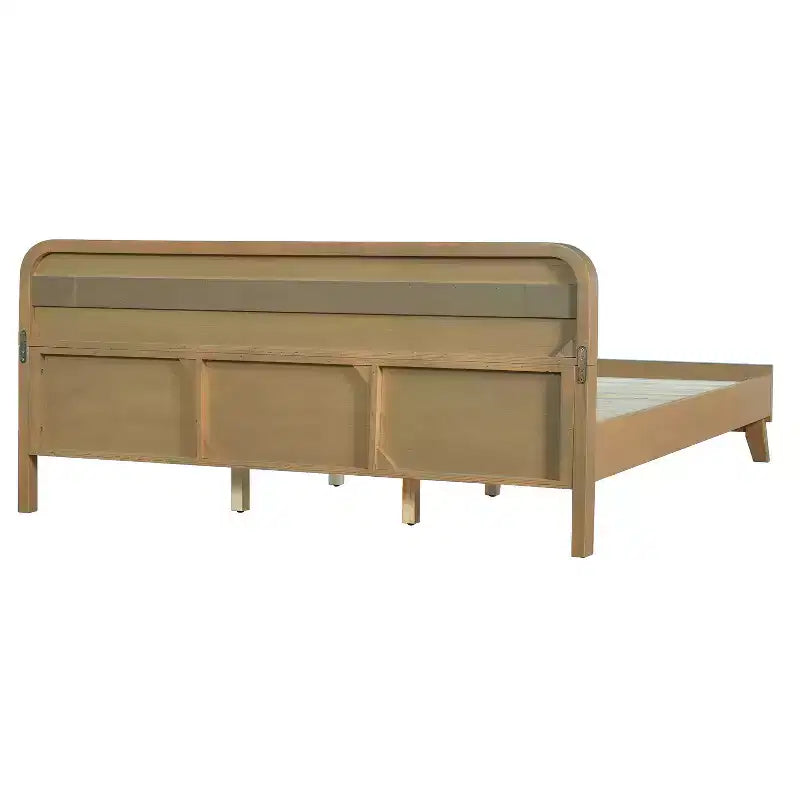 Cadre de lit King/Queen, Cadre de lit plateforme en pin massif, Sommier tapissier non requis, Jaune rustique - ModernLuxe