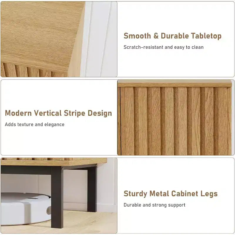 Bahut de buffet avec rangement et portes cannelées, meuble de rangement en bois sur pieds