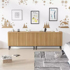 Bahut de buffet avec rangement et portes cannelées, meuble de rangement en bois sur pieds