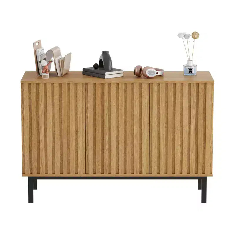 Bahut de buffet avec rangement et portes cannelées, meuble de rangement en bois sur pieds