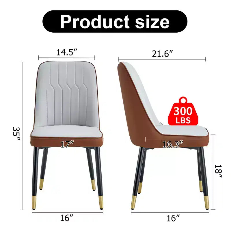 Chaises de salle à manger Zeus & Ruta 2 pièces avec coussin en PU et pieds en métal, idéales pour la cuisine, la salle à manger et le salon