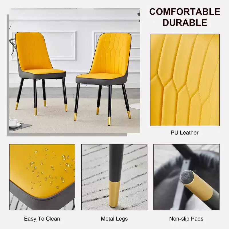 Chaises de salle à manger Zeus & Ruta 2 pièces avec coussin en PU et pieds en métal, idéales pour la cuisine, la salle à manger et le salon