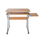 Bureau informatique compact avec étagère latérale et tablette clavier, cerisier