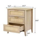 Table de chevet en rotin, table de chevet bohème avec 3 tiroirs de rangement et une étagère de rangement, table de chevet avec pieds en bois robustes pour chambre d'enfants, ferme, chambre à coucher