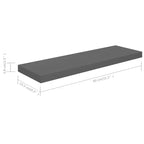 Étagère murale MDF gris laqué, métal, 80 cm de long