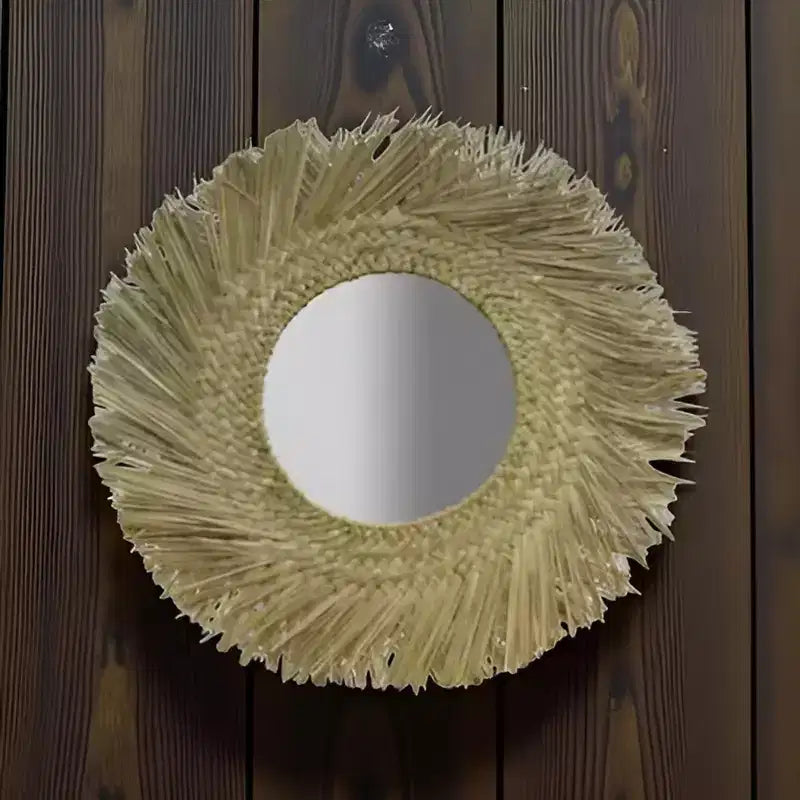 Miroir Mural Rond en Jonc de Mer Slickblue 36 Cadre Tressé Naturel Miroir Central de 15 pour Décoration Côtier