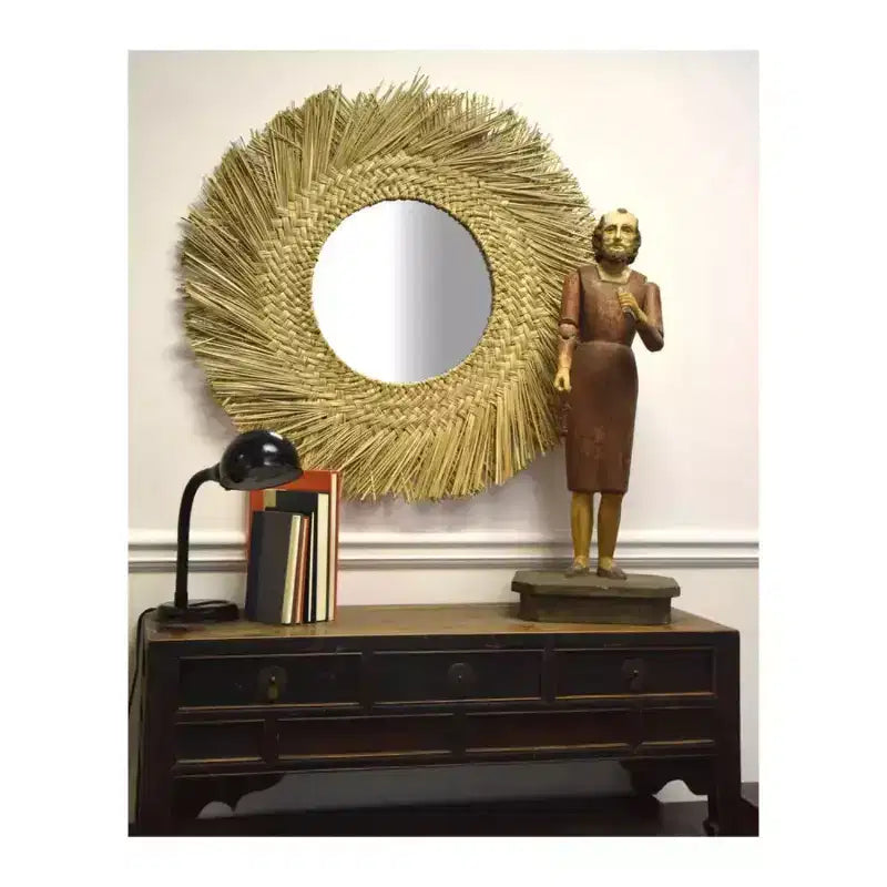 Miroir Mural Rond en Jonc de Mer Slickblue 36 Cadre Tressé Naturel Miroir Central de 15 pour Décoration Côtier