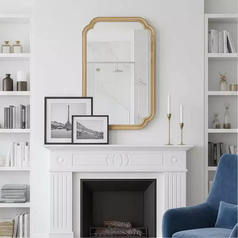 Miroir mural décoratif Okak à coins arrondis pour entrée, salle de bain, miroir de courtoisie en bois massif pour chambre à coucher