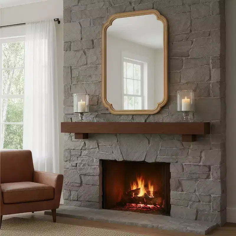 Miroir mural décoratif Okak à coins arrondis pour entrée, salle de bain, miroir de courtoisie en bois massif pour chambre à coucher