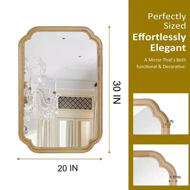 Miroir mural décoratif Okak à coins arrondis pour entrée, salle de bain, miroir de courtoisie en bois massif pour chambre à coucher