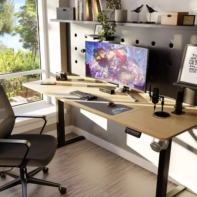 Celebalcony Bureau debout réglable en hauteur 71", Bureaux d'ordinateur avec préréglage de mémoire, Plateau de table en plusieurs parties, Cadre noir
