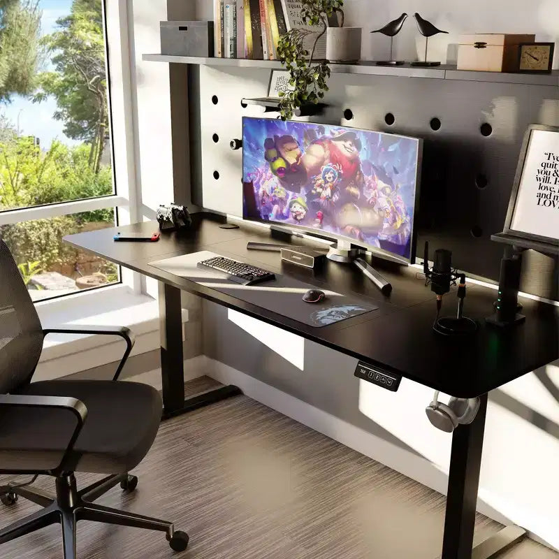 Celebalcony Bureau debout réglable en hauteur 71", Bureaux d'ordinateur avec préréglage de mémoire, Plateau de table en plusieurs parties, Cadre noir