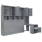 Lit escamotable double avec tiroirs et bureau, cadre de lit mural avec armoire de rangement et étagères, lit escamotable double pour bureau à domicile