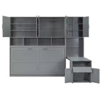 Lit escamotable double avec tiroirs et bureau, cadre de lit mural avec armoire de rangement et étagères, lit escamotable double pour bureau à domicile