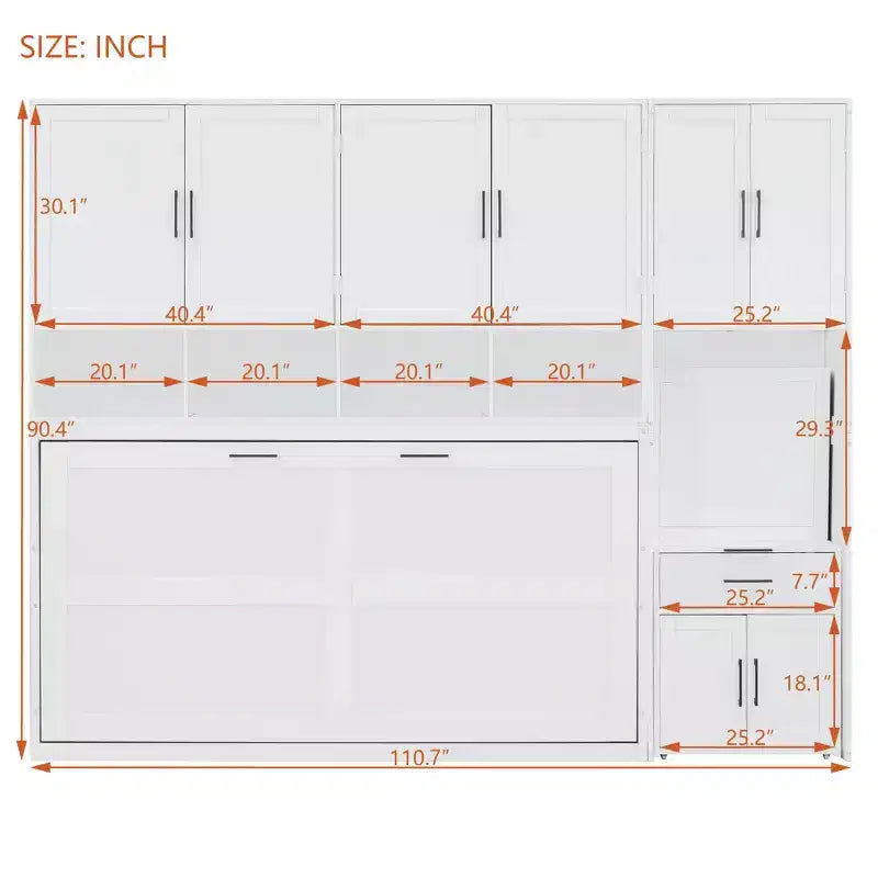 Lit escamotable double avec tiroirs et bureau, cadre de lit mural avec armoire de rangement et étagères, lit escamotable double pour bureau à domicile