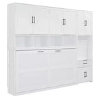 Lit escamotable double avec tiroirs et bureau, cadre de lit mural avec armoire de rangement et étagères, lit escamotable double pour bureau à domicile